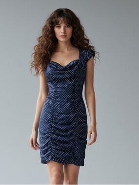 Guess Silky Blue White Polka Dot Bombshell Pinup Mini Dress Size 2